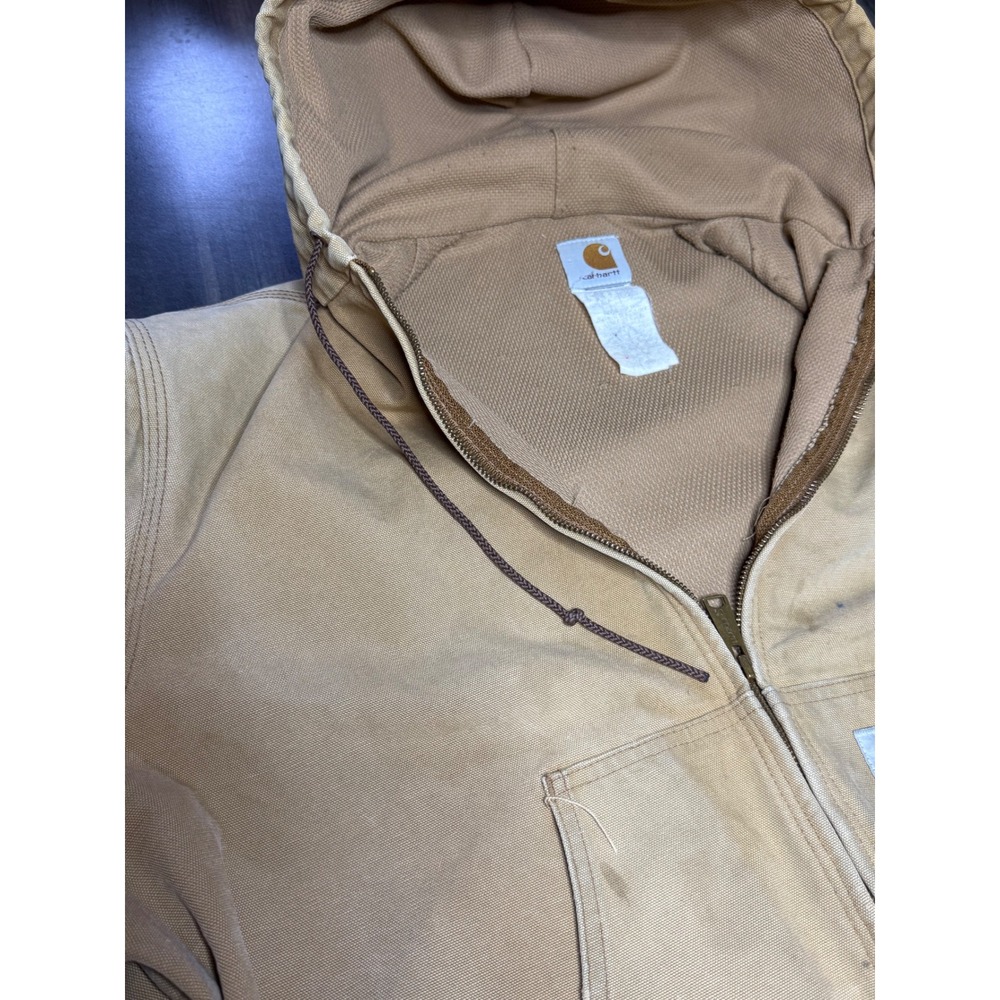 Carhartt Workwear Active Jacket Full Zip Hooded Canvas Coat Beige XL Vintage - Picture 11 of 16